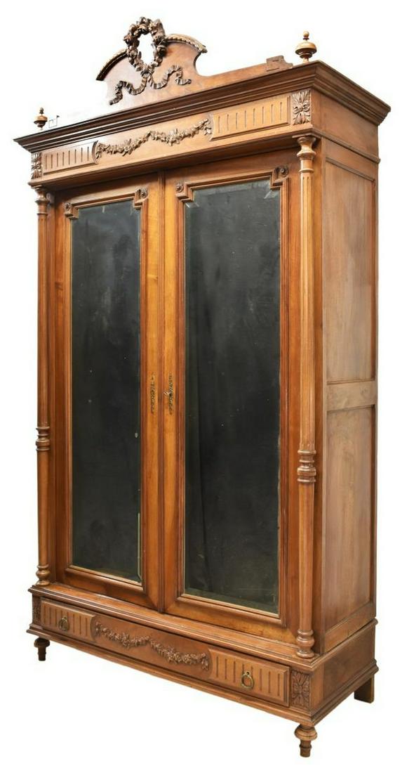 FRENCH LOUIS XVI STYLE WALNUT MIRRORED ARMOIRE (1 of 5)
