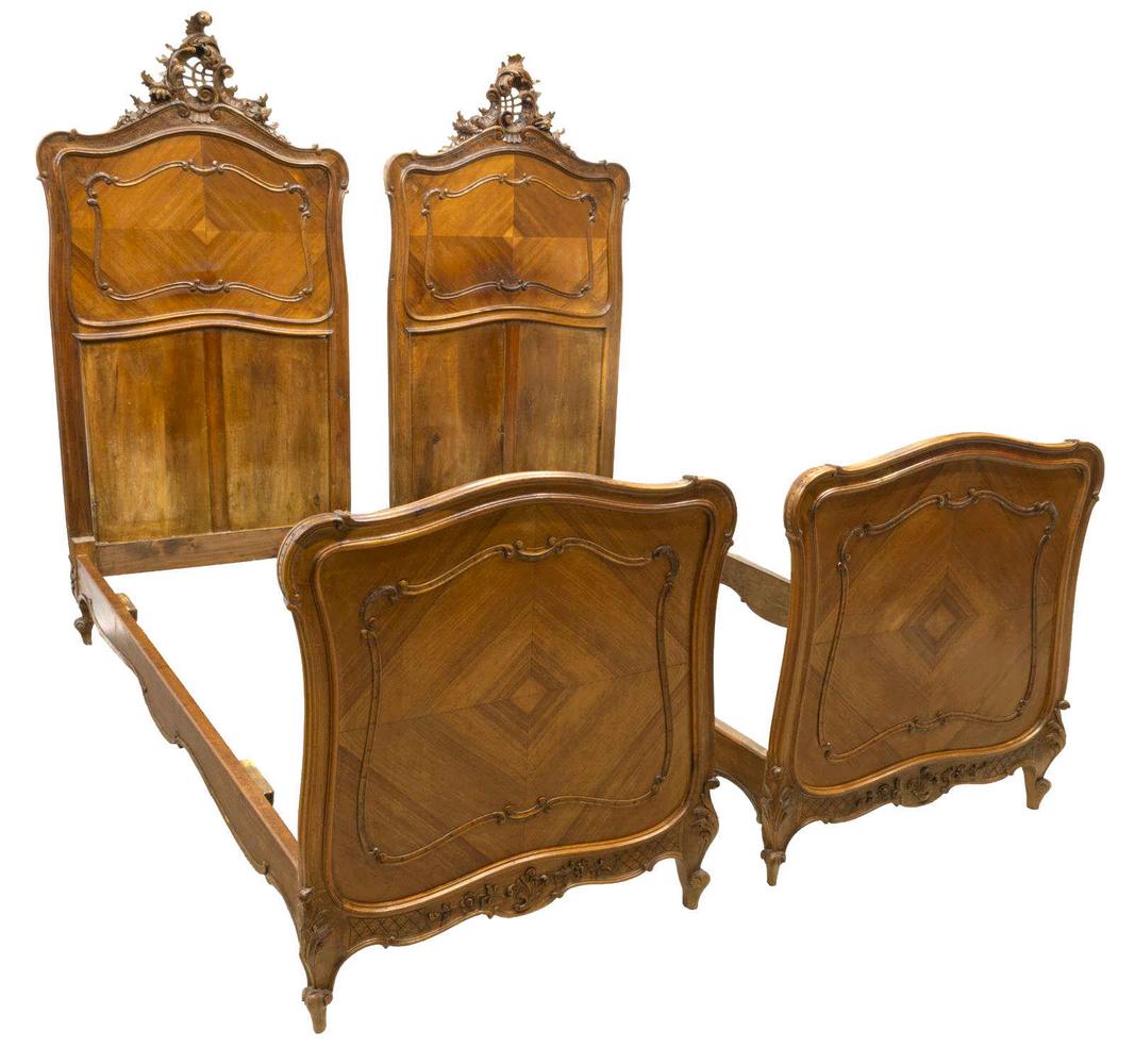(2) LOUIS XV STYLE CARVED WALNUT BEDS (1 of 2)