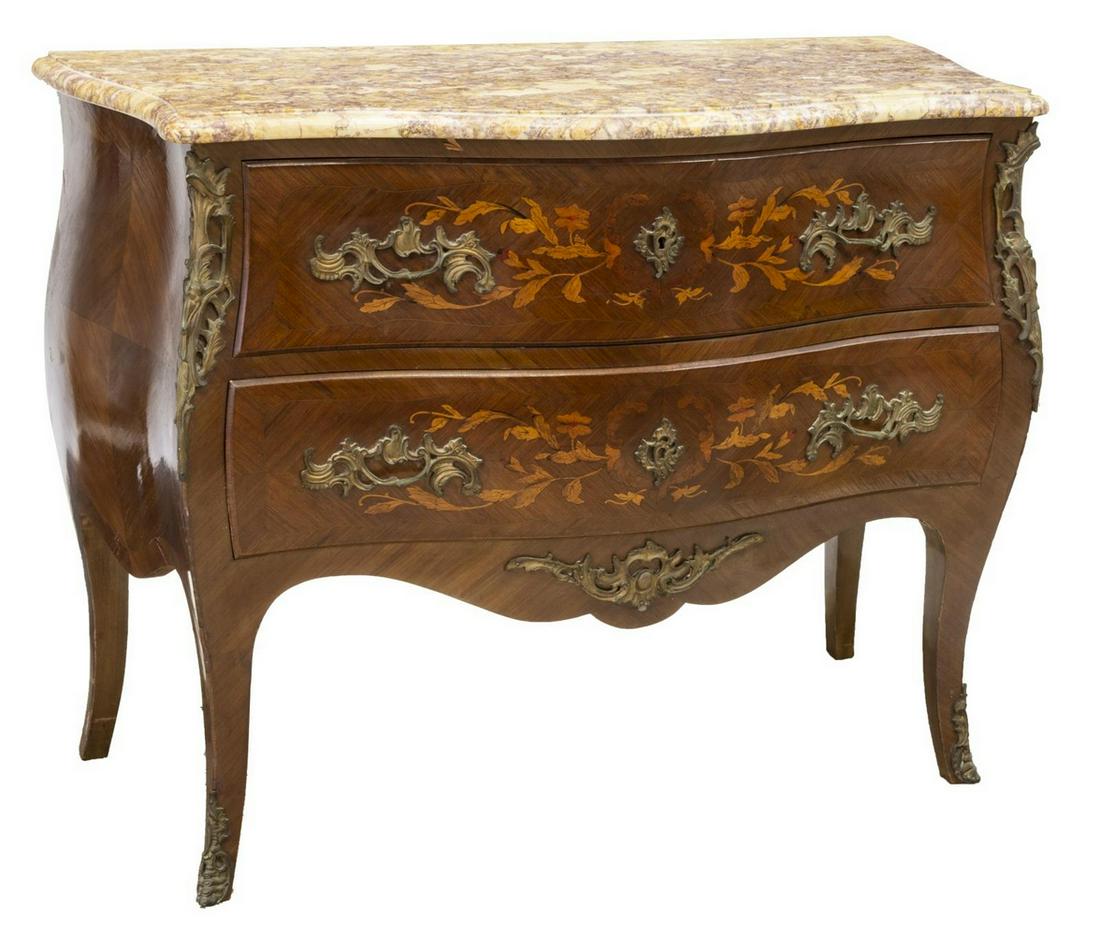 FRENCH LOUIS XV STYLE MARQUETRY BOMBE COMMODE (1 of 4)