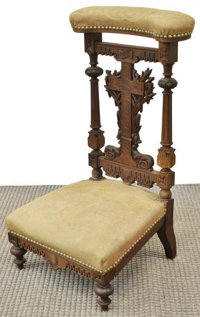 FRENCH CARVED OAK PRIE-DIEU PRAYER CHAIR (1 of 3)