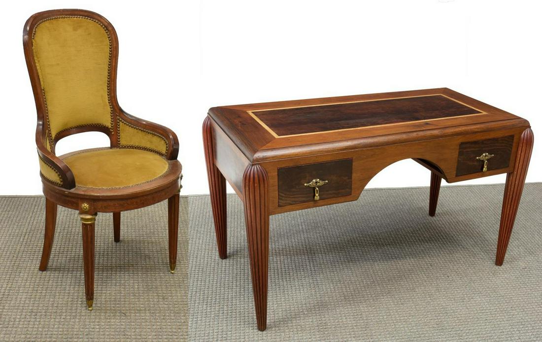 (2) FRENCH ART DECO MAHOGANY WRITING DESK & CHAIR (1 of 5)