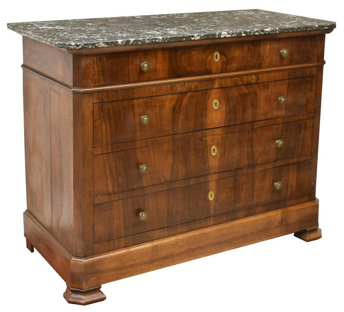 FRENCH LOUIS PHILIPPE MARBLE-TOP WALNUT COMMODE (1 of 5)