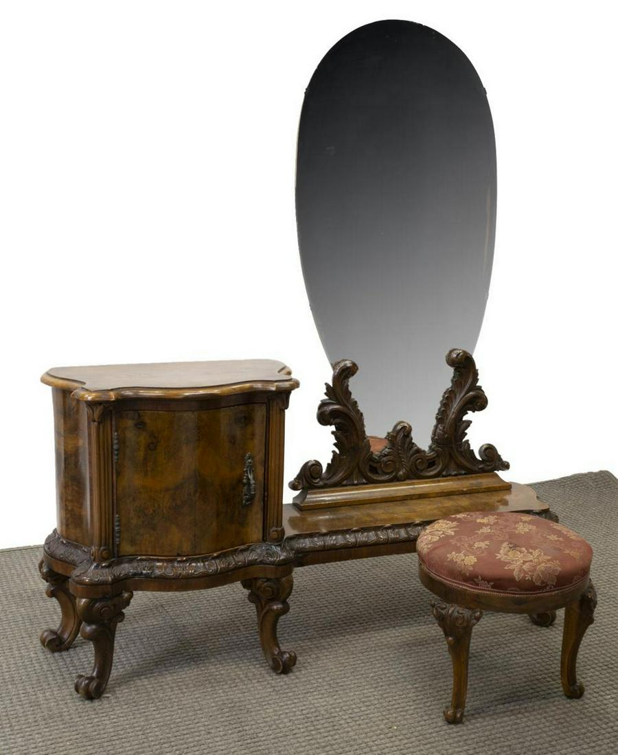 (2) VENETIAN BURLED WALNUT VANITY & STOOL (1 of 4)