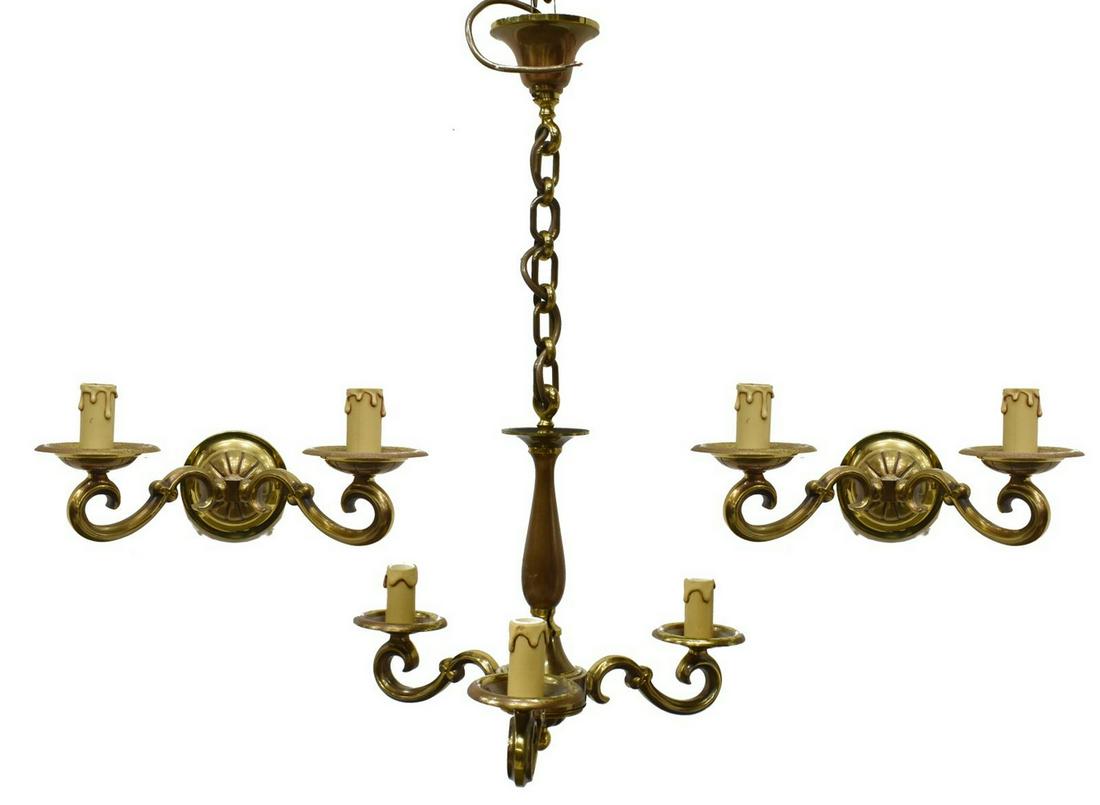 3) CONTINENTAL GILT 3-LT CHANDELIER & 2-LT SCONCES (1 of 1)