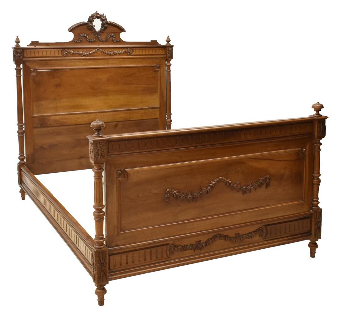 FRENCH LOUIS XVI STYLE CARVED WALNUT BED (1 of 2)