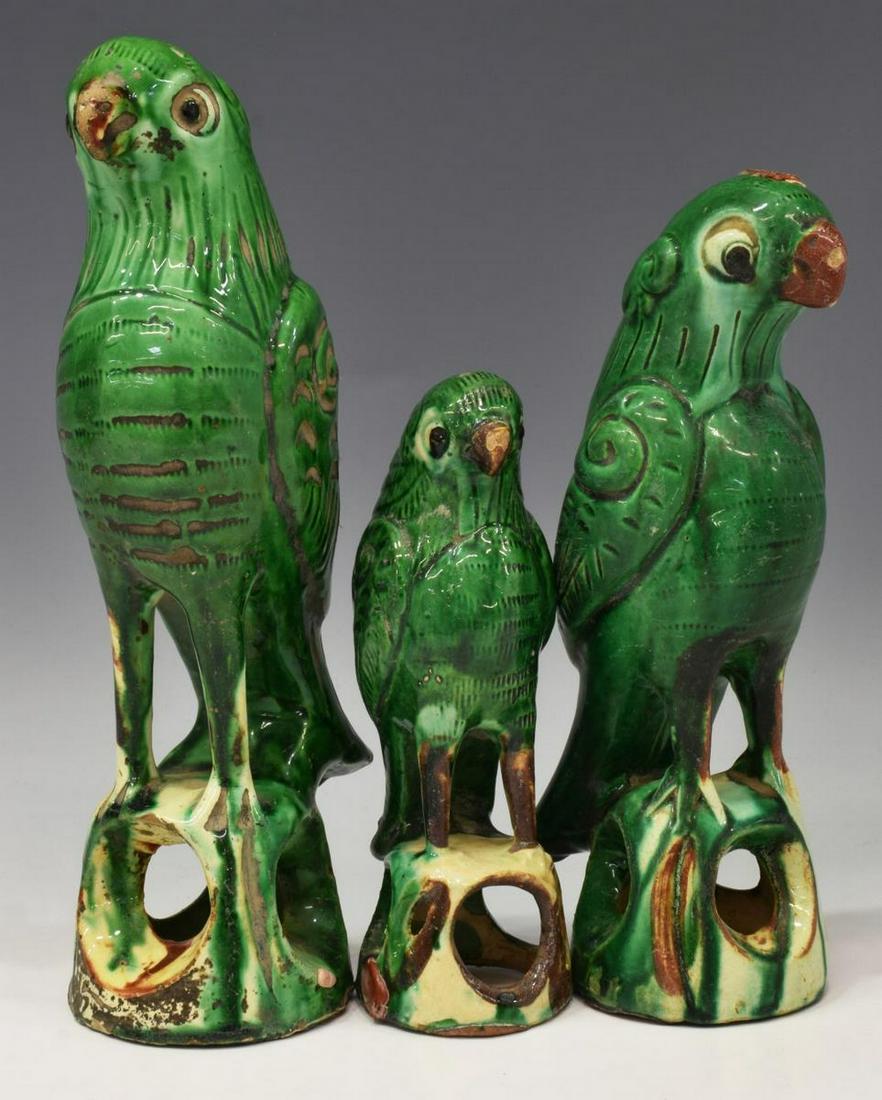 (3) CHINESE GLAZED GRADUATED SIZE INCENSE HOLDERS (1 of 5)