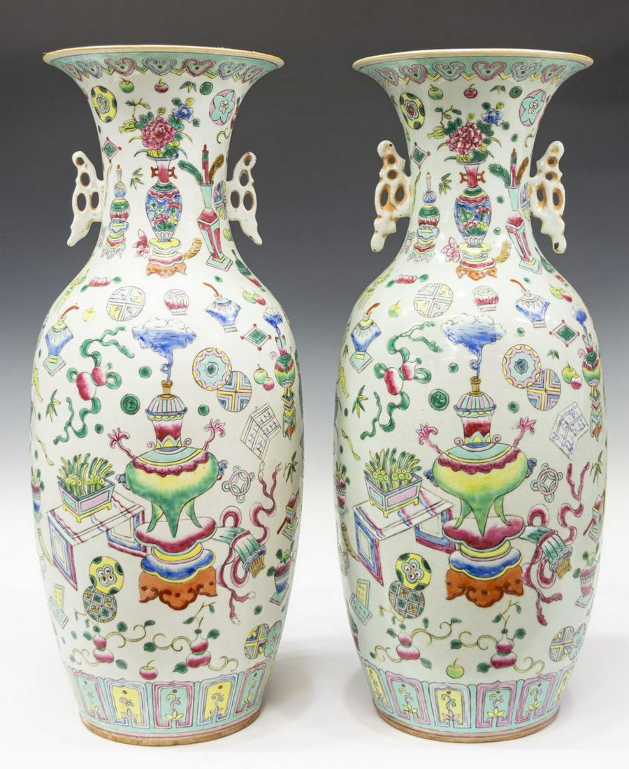 2) LARGE CHINESE ENAMELED PORCELAIN BALUSTER VASES (1 of 3)