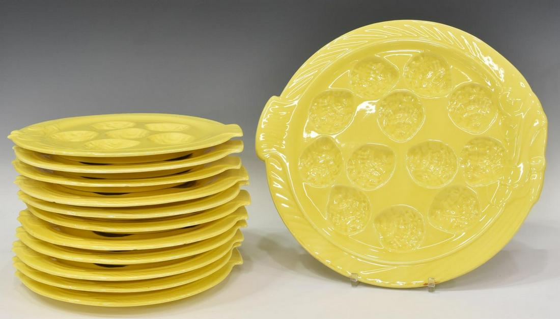 FRENCH YELLOW GLAZED FISH FORM OYSTER SERVICE (1 of 3)