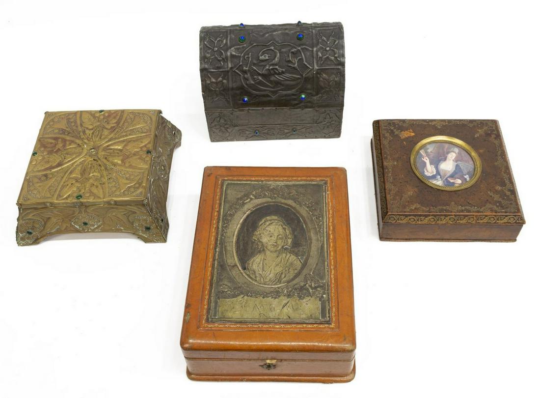 (4) ANTIQUE CONTINENTAL WOOD & METAL TABLE BOXES (1 of 3)