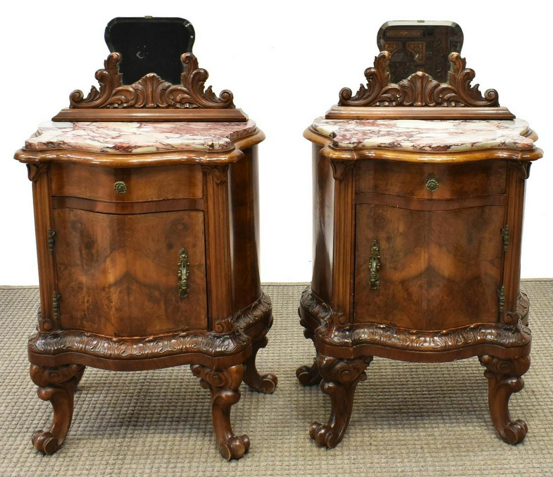 (2) VENETIAN MARBLE-TOP BURLWOOD BEDSIDE CABINETS (1 of 4)