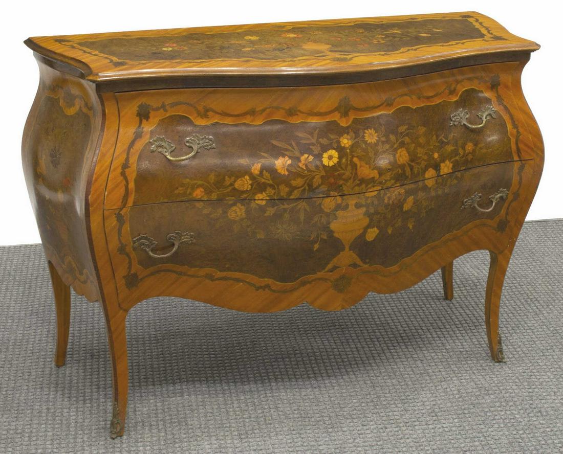 ITALIAN MAGGIOLINI STYLE MARQUETRY BOMBE COMMODE (1 of 4)