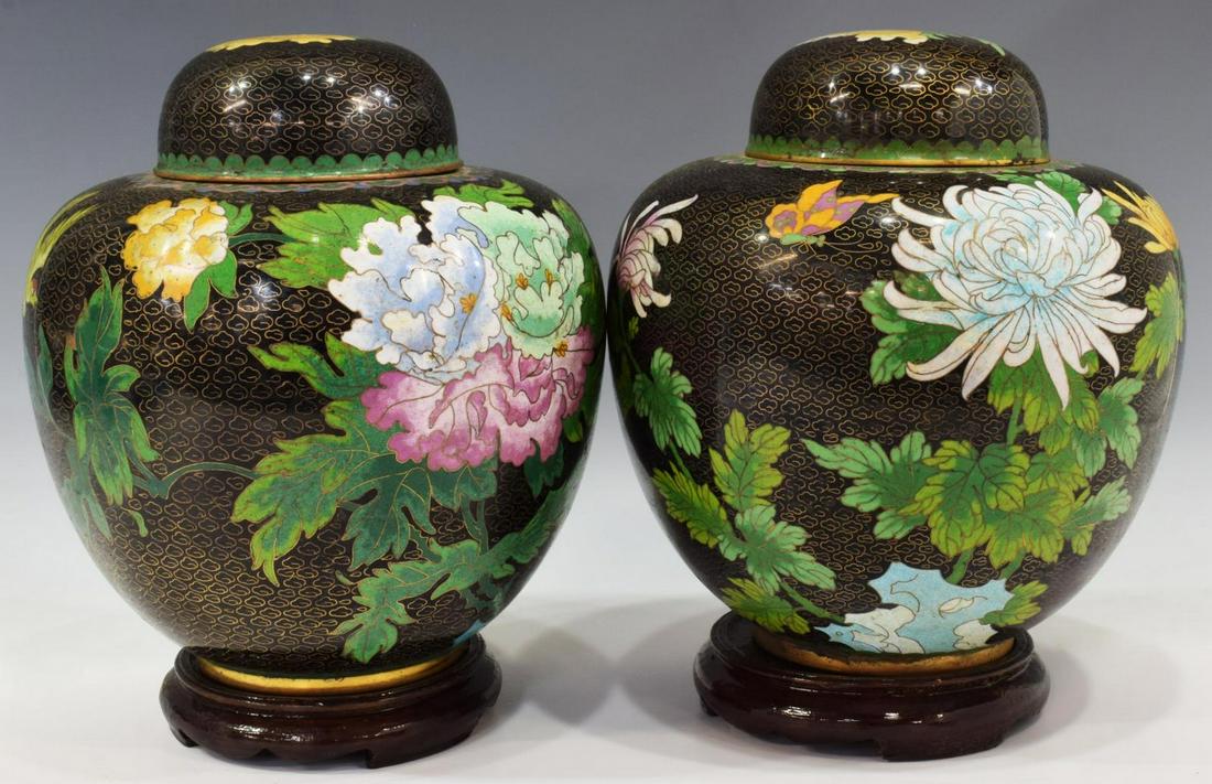 (2) CHINESE FLORAL CLOISONNE ENAMEL COVERED JARS (1 of 3)