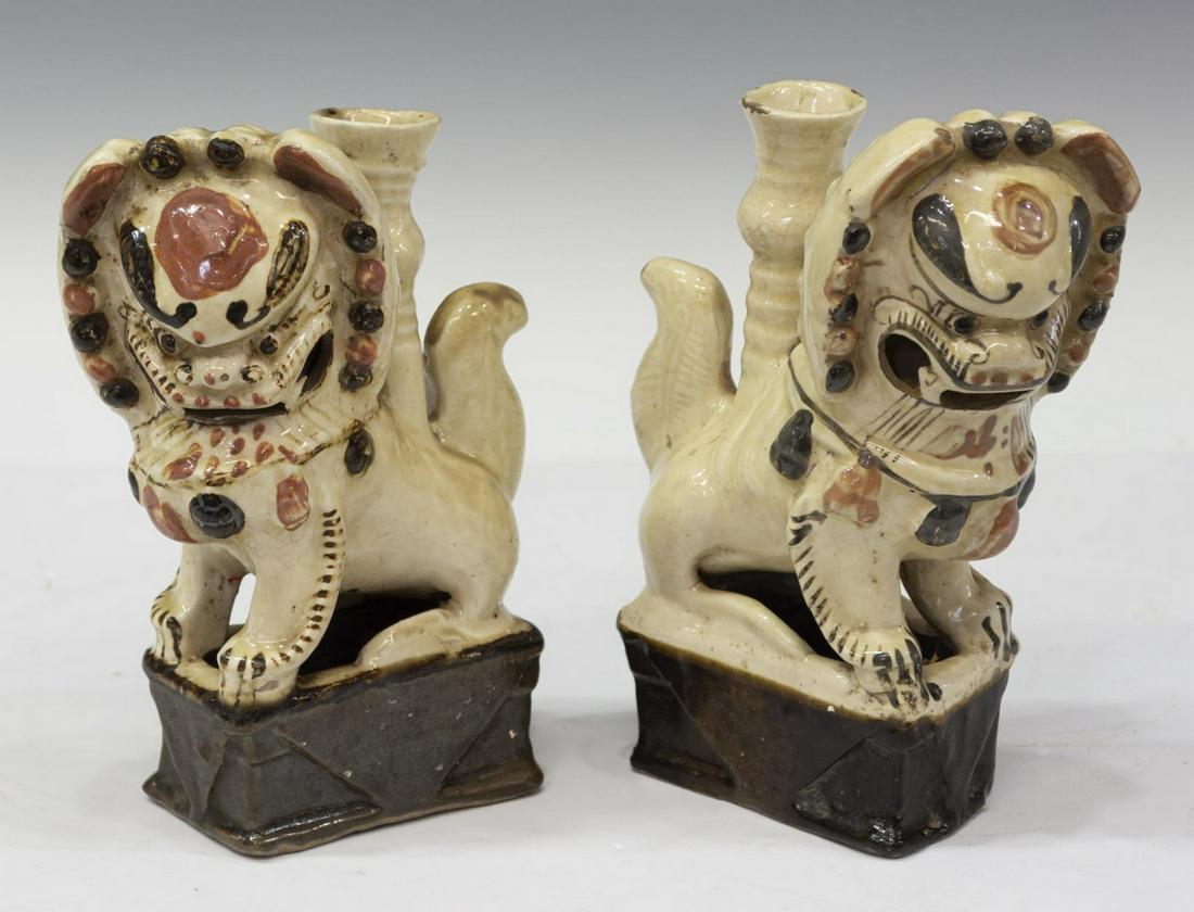 2) CHINESE GLAZED CERAMIC FOO LION INCENSE HOLDERS (1 of 3)