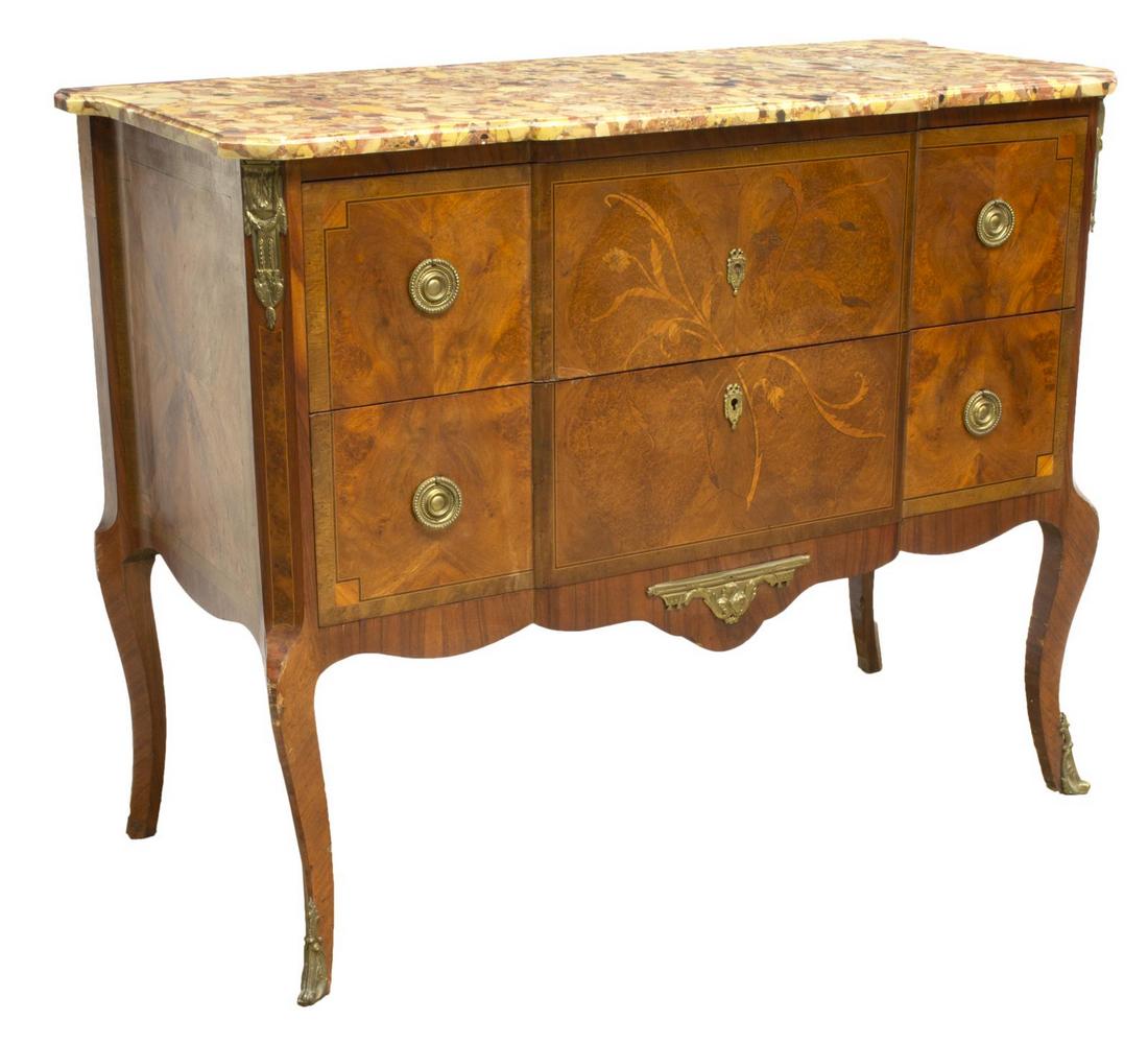 LOUIS XV STYLE MARBLE-TOP MARQUETRY COMMODE (1 of 4)