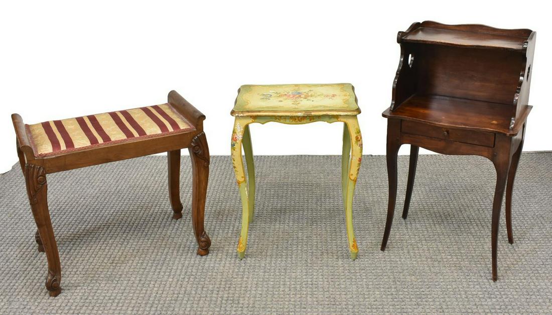 (3) COLLECTION OF BEDSIDE TABLES WITH VAINTY BENCH (1 of 2)