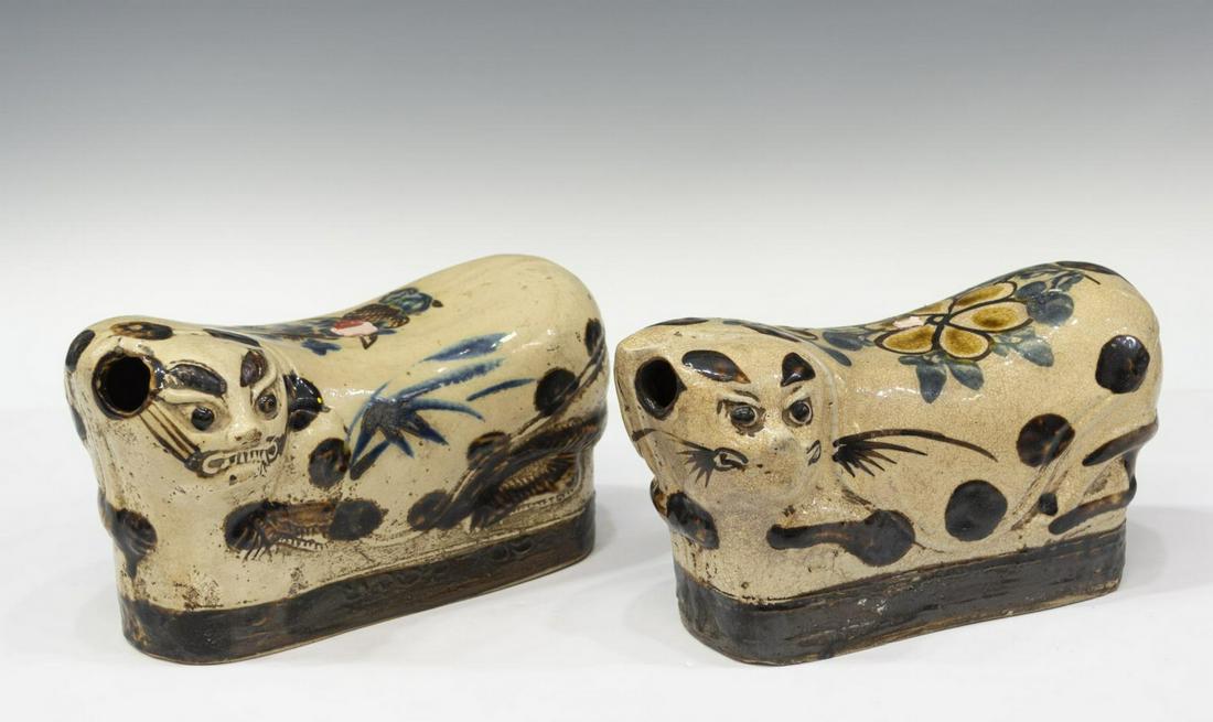 (2) CHINESE SEATED CAT FORM CERAMIC NECK PILLOWS (1 of 5)