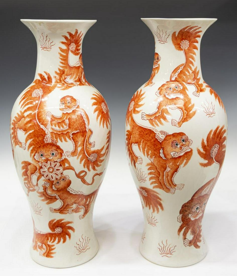 (2) CHINESE IRON RED PORCELAIN FOO LION VASES (1 of 3)