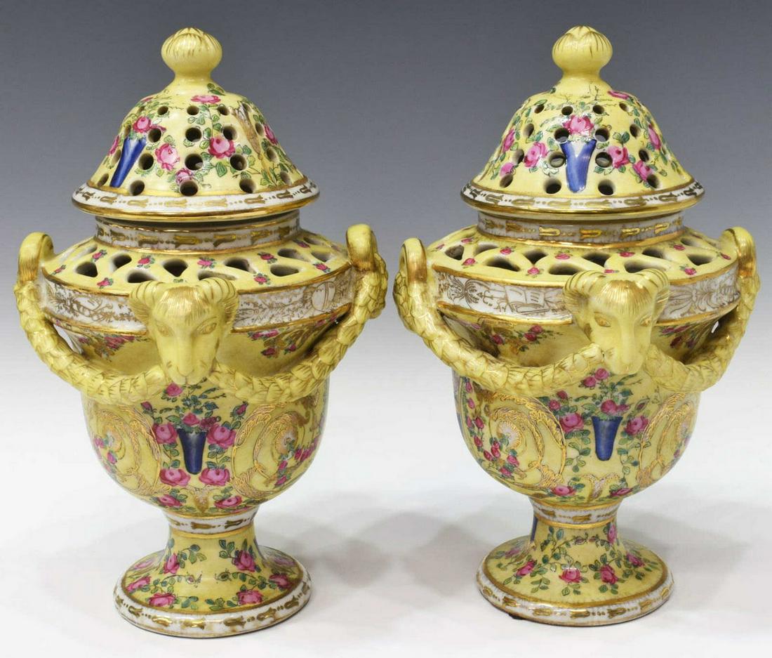(2) CHINESE RETICULATED FLORAL PORCELAIN URNS (1 of 3)