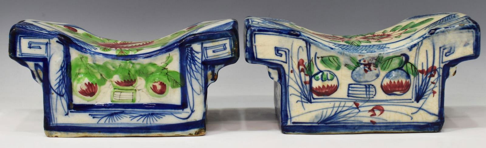 (2) CHINESE POLYCHROME FLORAL PORCELAIN PILLOWS (1 of 3)