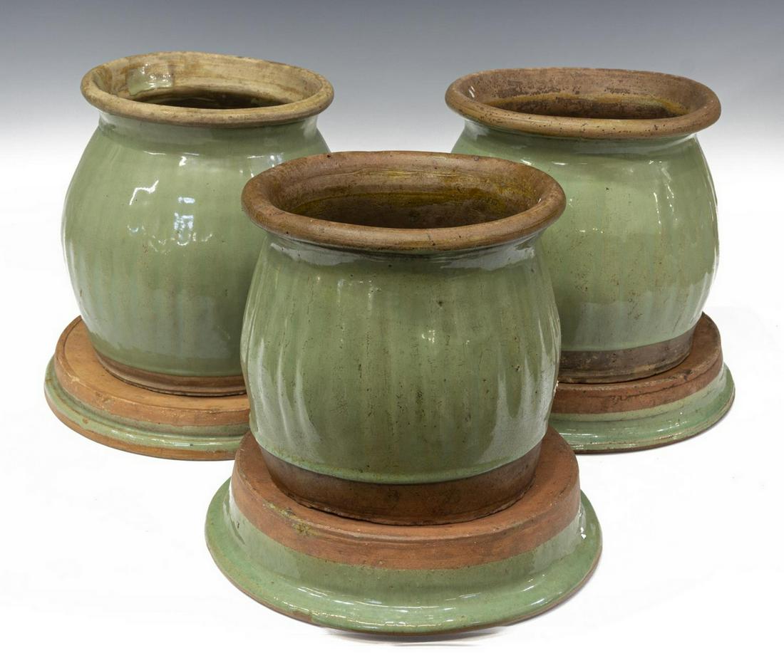 (3) CHINESE GREEN GLAZED PLANTERS & UNDERPLATES (1 of 3)