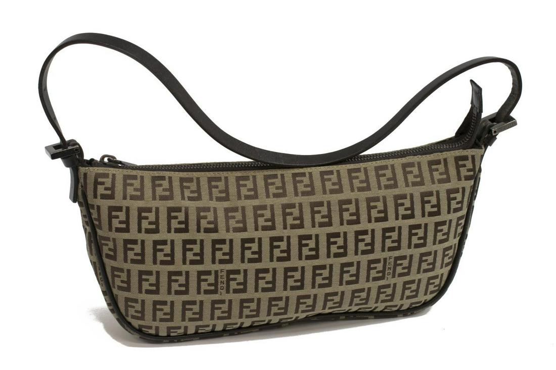 FENDI MONOGRAM CANVAS & LEATHER POUCH MINI HANDBAG (1 of 4)