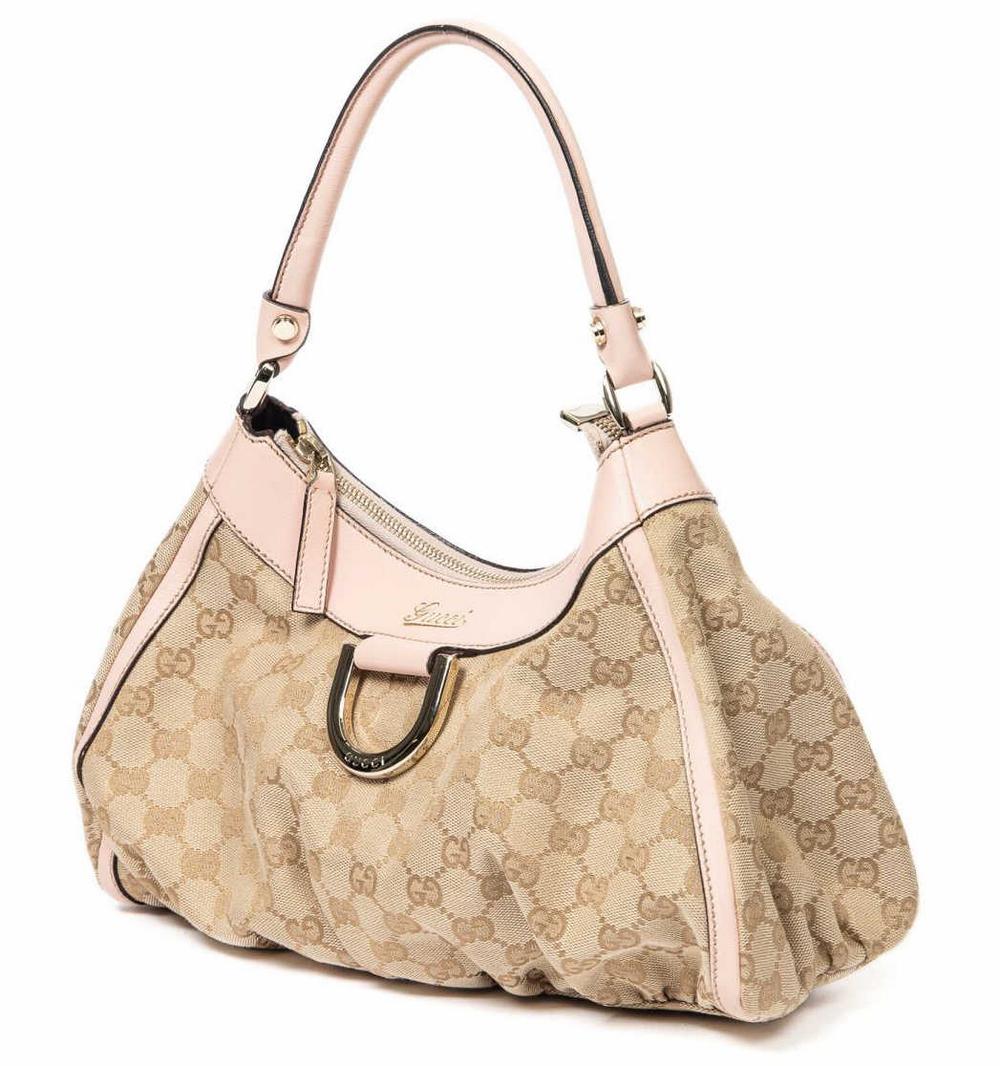GUCCI 'D-RING HOBO' BEIGE MONOGRAM CANVAS HANDBAG (1 of 7)