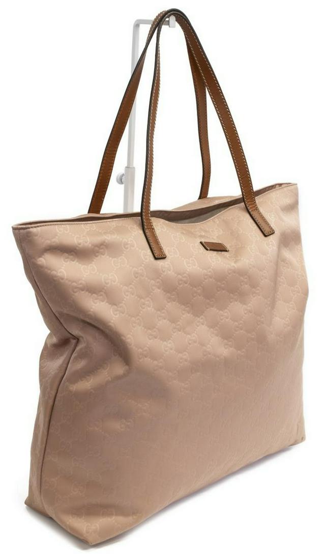 GUCCI LEATHER-TRIMMED PINK GG NYLON TOTE BAG (1 of 4)