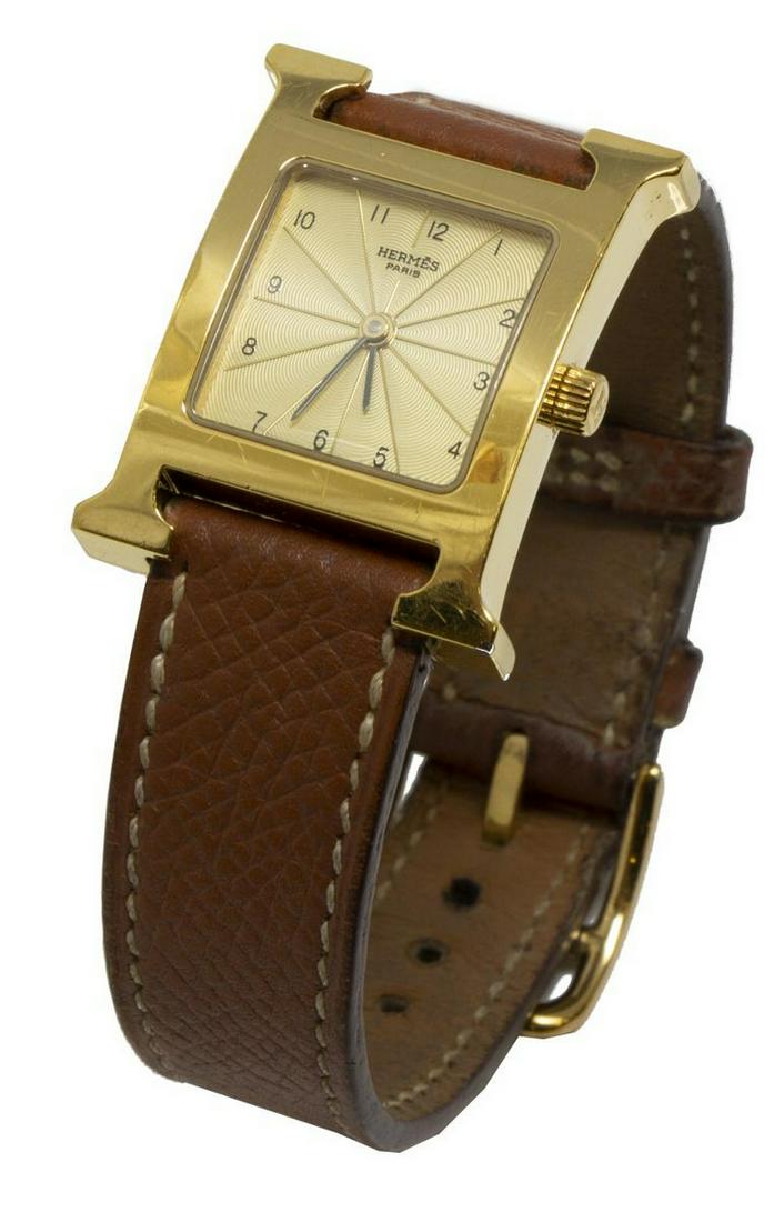 HERMES 'HEURE H' GOLD-TONE WATCH LEATHER STRAP (1 of 4)