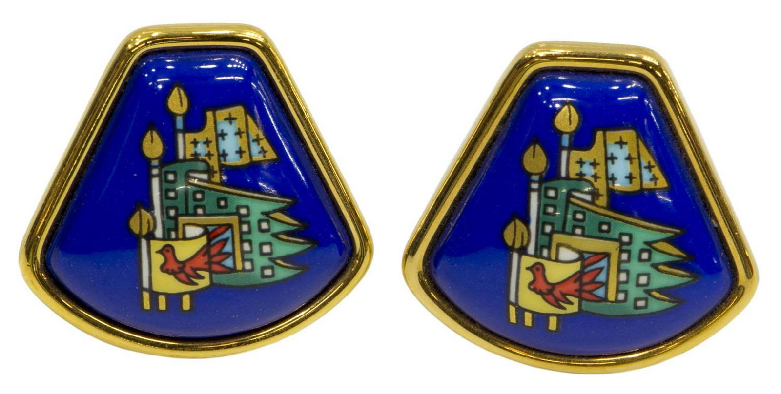 HERMES GOLD-TONE & ENAMEL CLIP-ON EARRINGS W/ BOX (1 of 3)