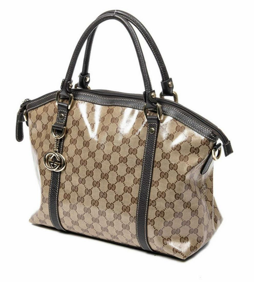 GUCCI BEIGE CRYSTAL MONOGRAM CANVAS TOTE BAG (1 of 7)