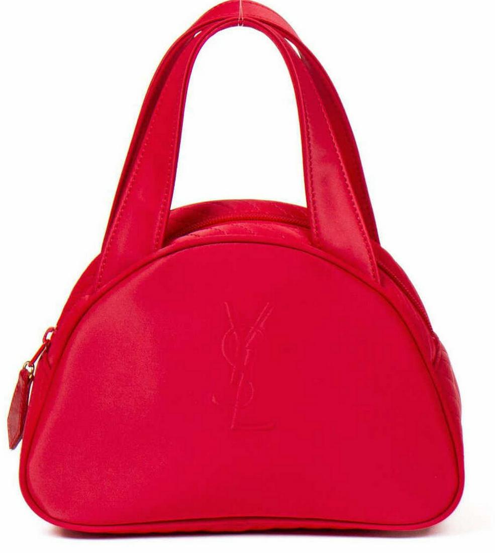 YVES SAINT LAURENT RED NYLON LOGO HANDBAG (1 of 7)