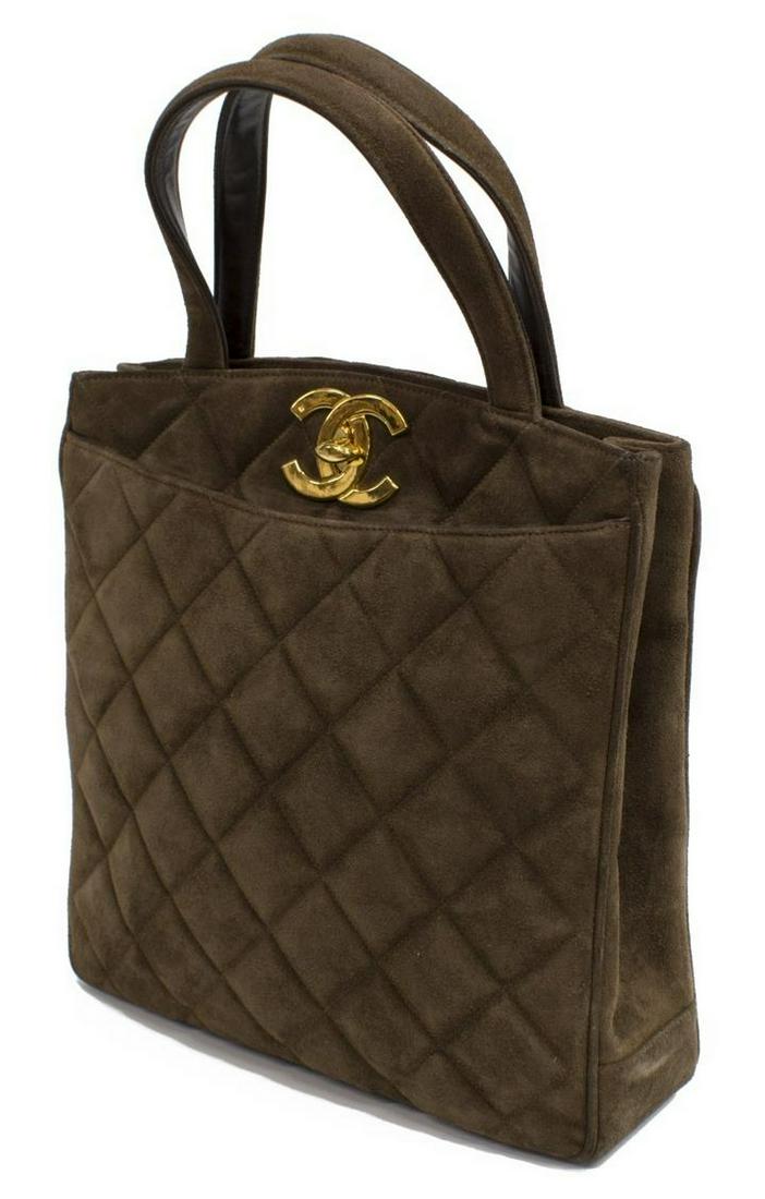 CHANEL QUILTED BROWN SUEDE TALL TOTE BAG (1 of 4)