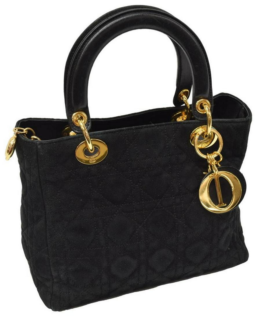 CHRISTIAN DIOR 'LADY DIOR' BLACK SUEDE HANDBAG (1 of 4)