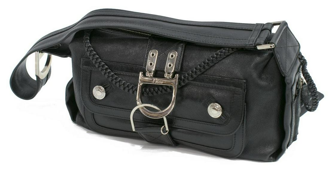 CHRISTIAN DIOR BLACK GRAINED LEATHER SHOULDER BAG (1 of 5)