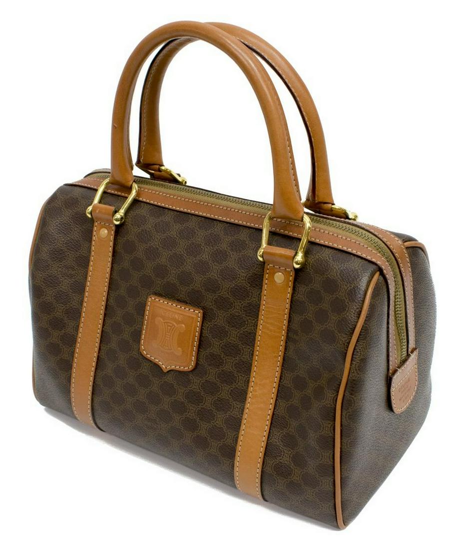 CELINE MINI BOSTON BROWN MACADAM CANVAS HANDBAG (1 of 4)