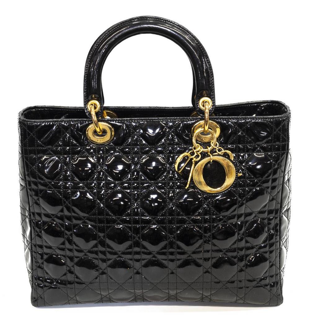 DIOR 'LADY DIOR' CANNAGE PATENT LEATHER HANDBAG (1 of 4)