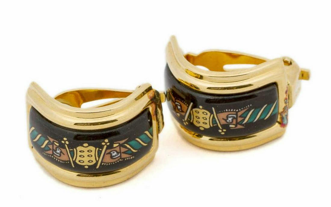 HERMES GOLD-TONE ENAMELED CLIP-ON EARRINGS (1 of 2)