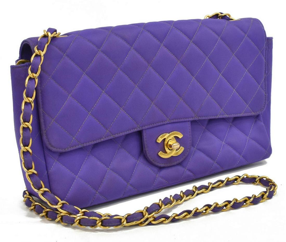 CHANEL VIOLET NYLON MEDIUM CLASSIC FLAP BAG (1 of 5)