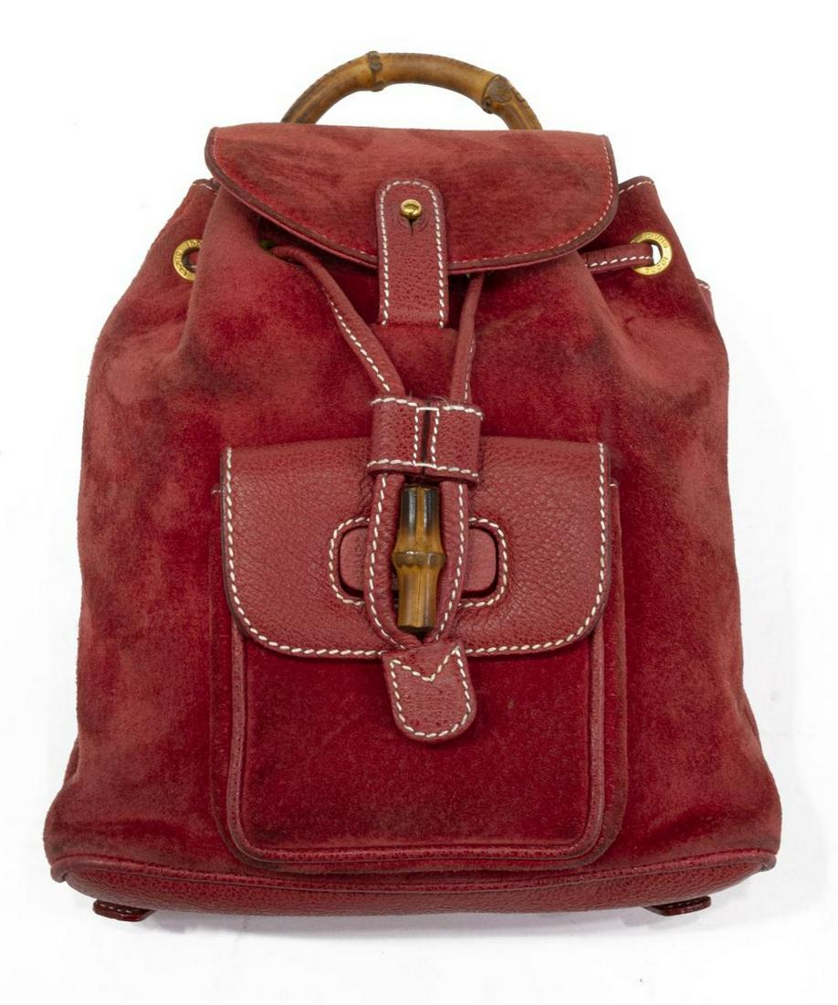 GUCCI 'BAMBOO' RED SUEDE & LEATHER MINI BACKPACK (1 of 3)