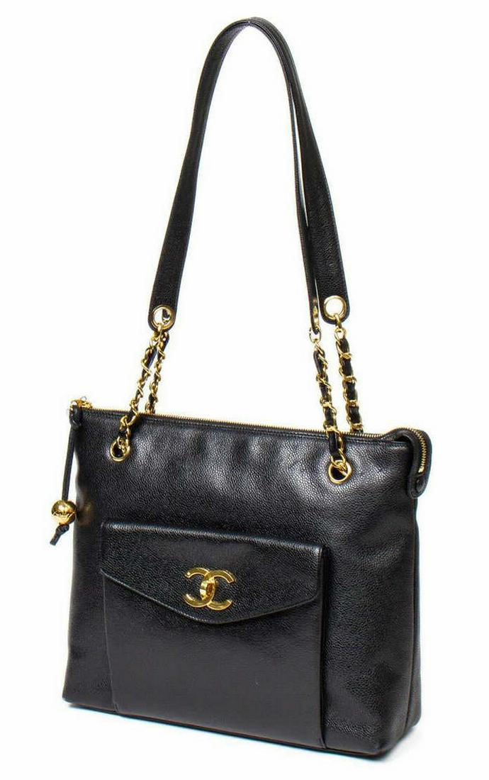 CHANEL BLACK CAVIAR LEATHER SHOULDER TOTE BAG (1 of 6)