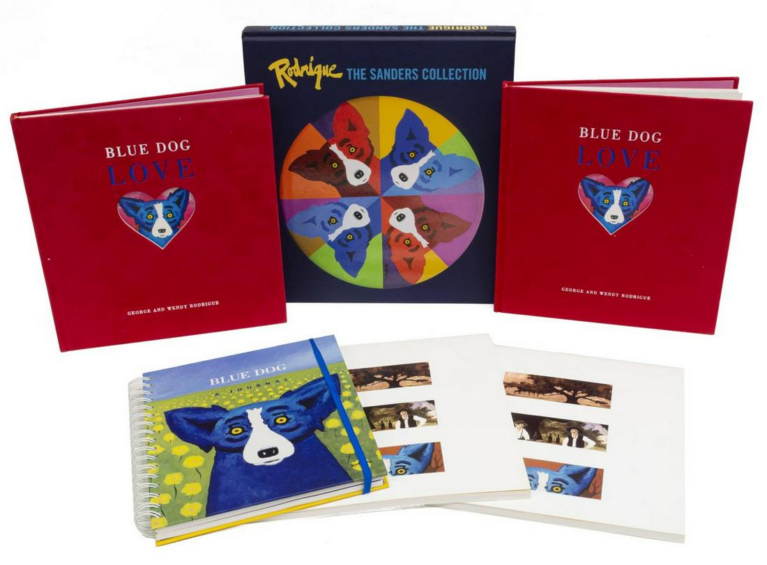 (6) GEORGE RODRIGUE 'BLUE DOG' ART BOOKS: (lot of 6) George Rodrigue "Blue Dog" art books, titles include: (1) "Rodrigue: The Sanders Collection," George Rodrigue, (2) "The Art of George Rodrigue: Oak Trees and Cajuns," exhibition catalogs, (
