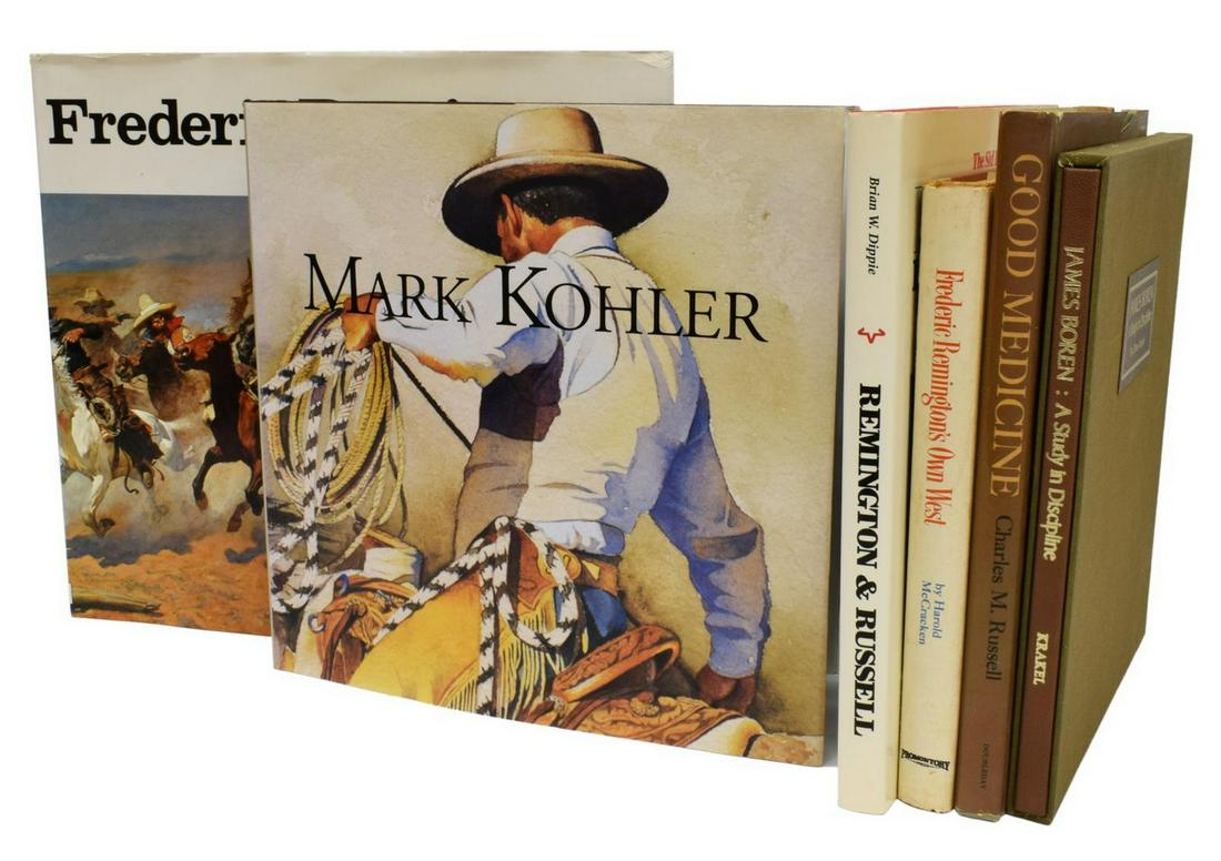 (6) ART BOOKS: REMINGTON, RUSSELL, KOHLER, BOREN: (lot of 6) Western art books: (1) "Frederic Remington's Own West," Frederic Remington, edited by Harold McCracken, Promontory Press, New York, 1960, illustrations by Remington, 254 pages, dust cover; 