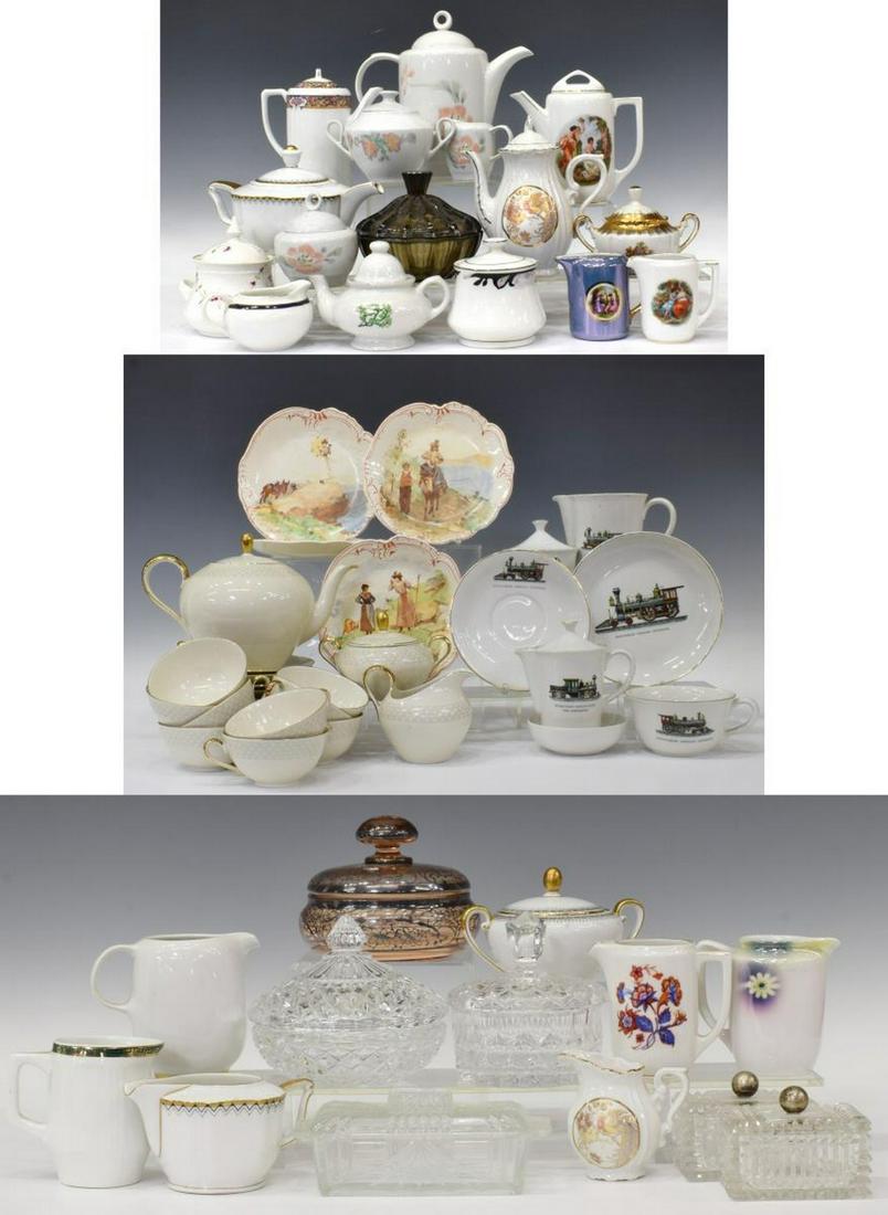 (LOT) PORCELAIN TEA & COFFEE ITEMS, TABLE BOXES: (lot) Large collection of tableware, many porcelain tea and coffee service items, glass table boxes, including pieces by Jlmenau, Eschenbach, Richard Ginori, Tirschenreuth, etc., highlights include: (