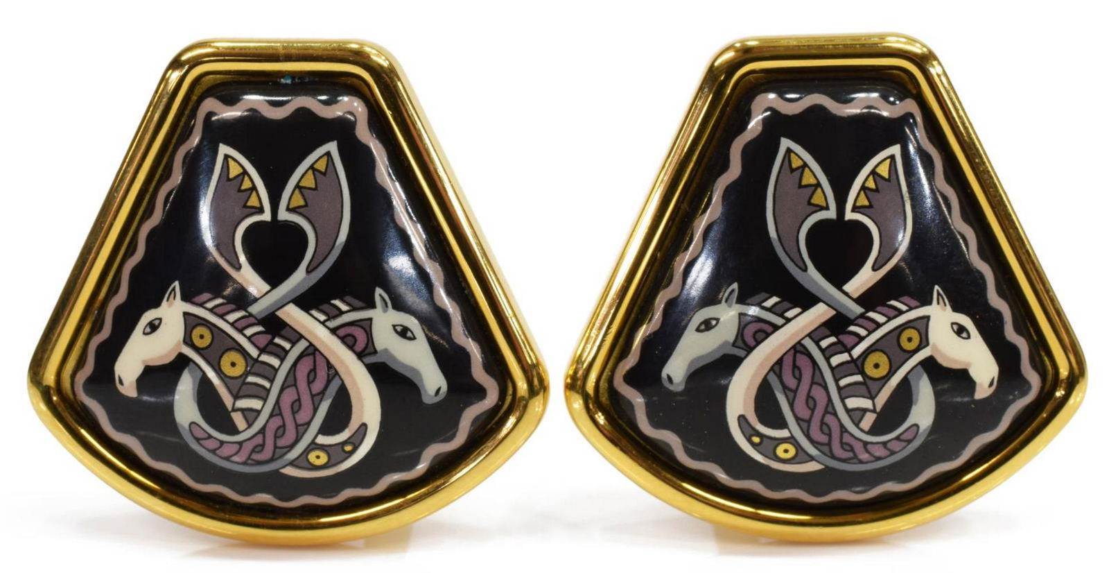 HERMES ENAMEL GOLD-PLATED CLIP-ON EARRINGS (1 of 3)