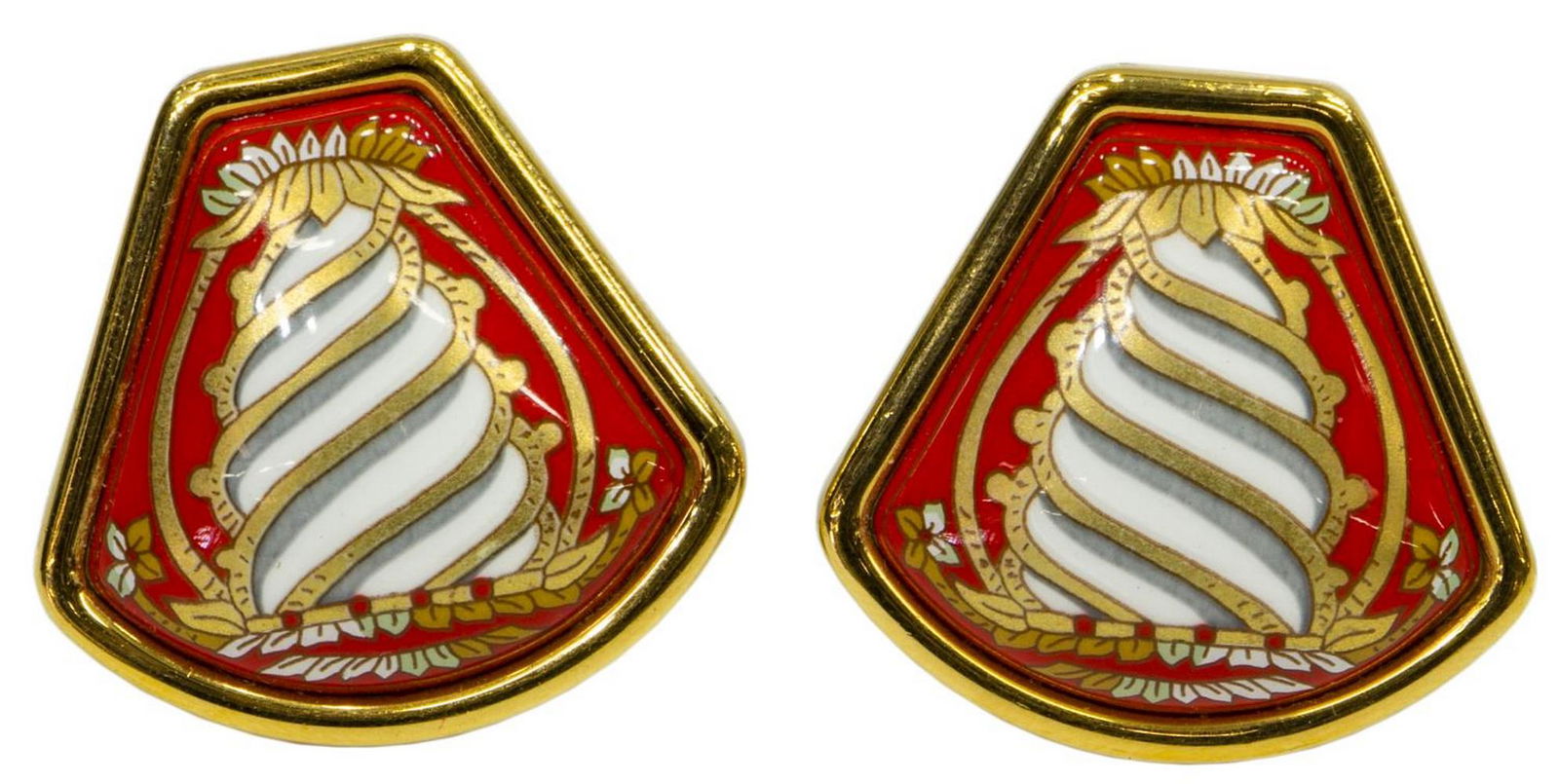 HERMES GOLD-TONE & ENAMEL CLIP-ON EARRINGS W/ BOX (1 of 3)