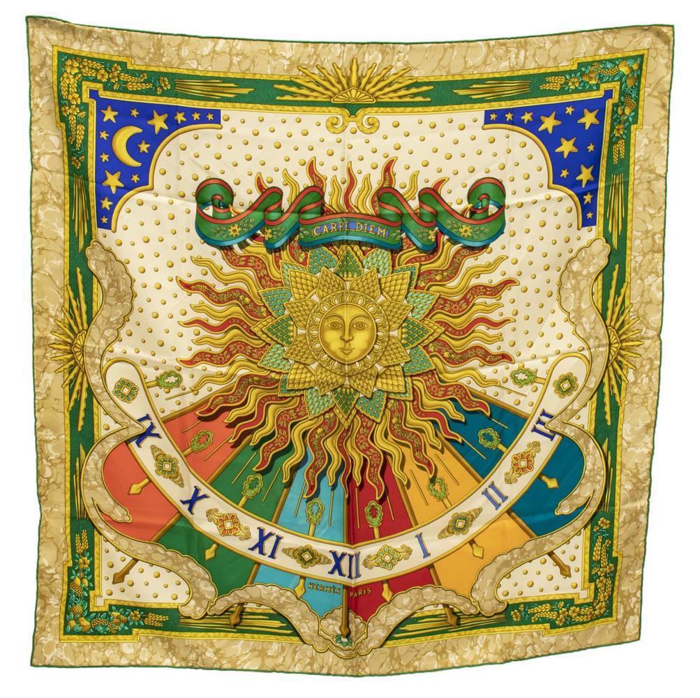 HERMES SILK TWILL SCARF, 'CARPE DIEM' (1 of 3)