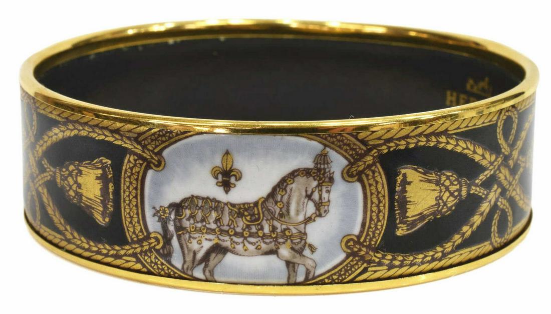 HERMES 'GRAND APPARAT' GOLD-PLATED ENAMEL BANGLE (1 of 4)