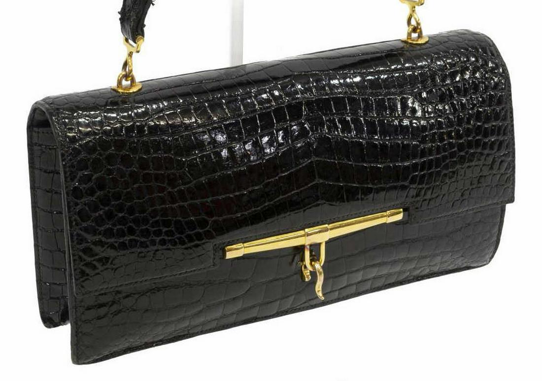 HERMES NOIR CROCODILE FLAP HANDLE BAG (1 of 5)