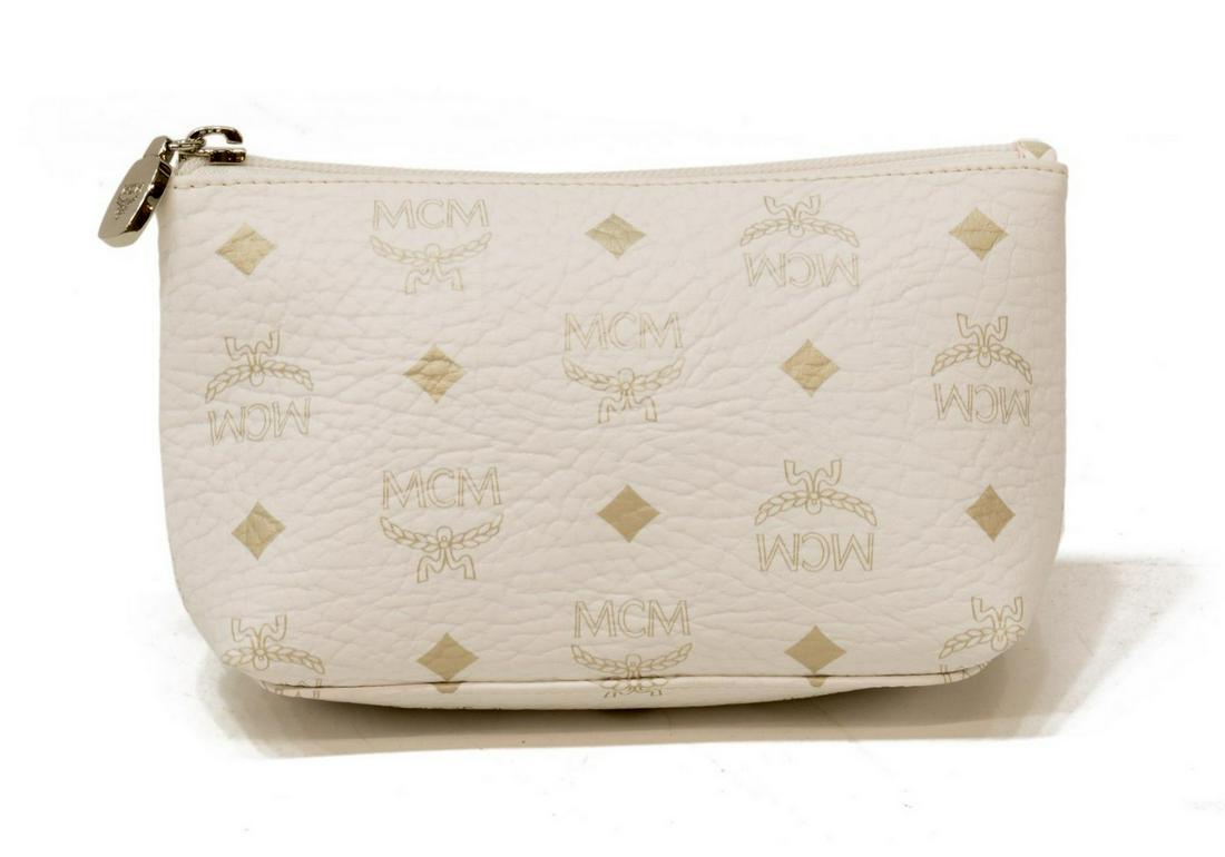 MCM WHITE MONOGRAM COATED CANVAS COSMETIC POUCH (1 of 3)