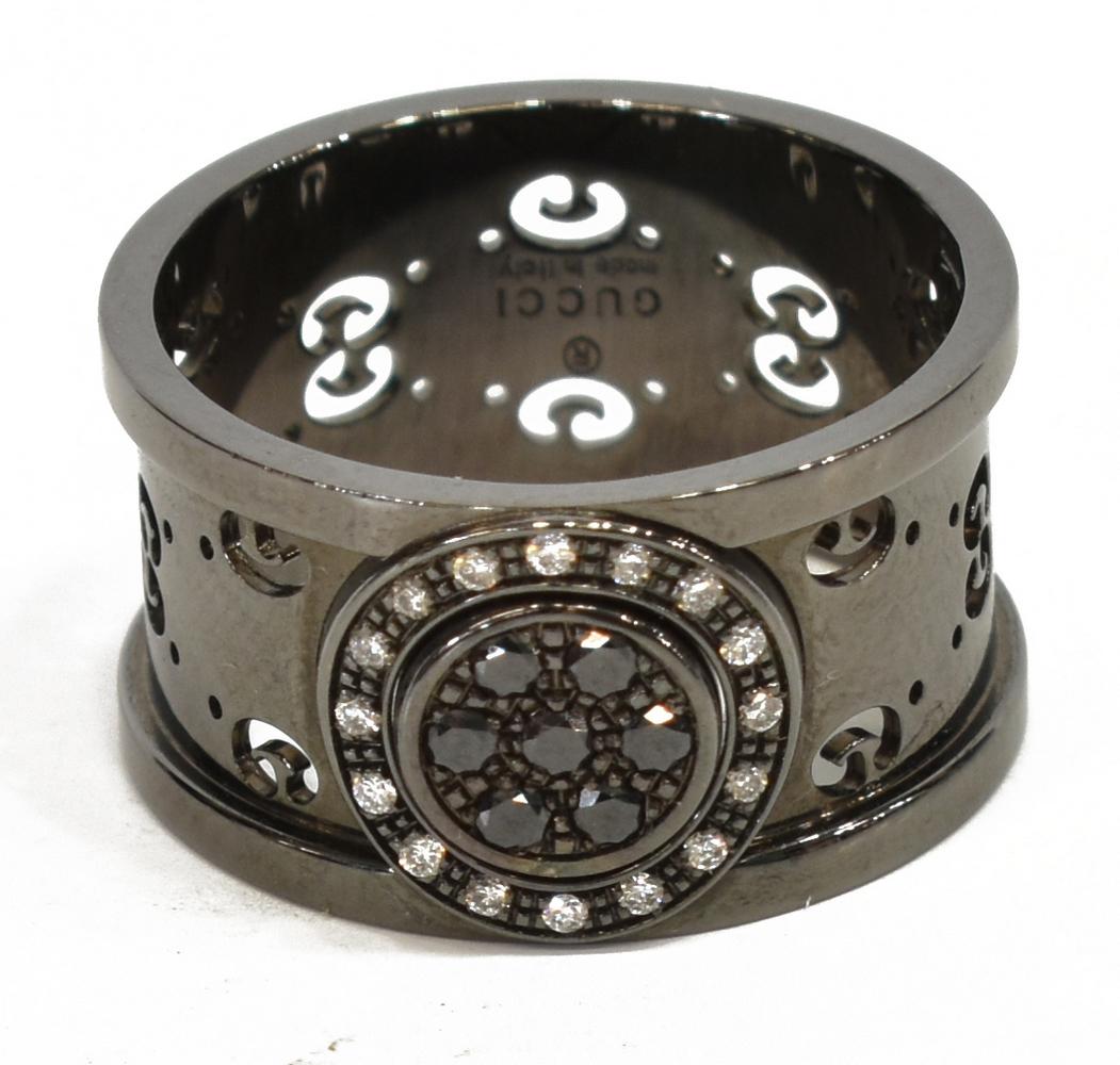 GUCCI 18KT BLACK GOLD & DIAMOND LOGO RING (1 of 3)